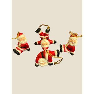 VTG Set Of 4 Hand-Painted Santa Claus Christmas Ornaments W Gold Hanging Strings